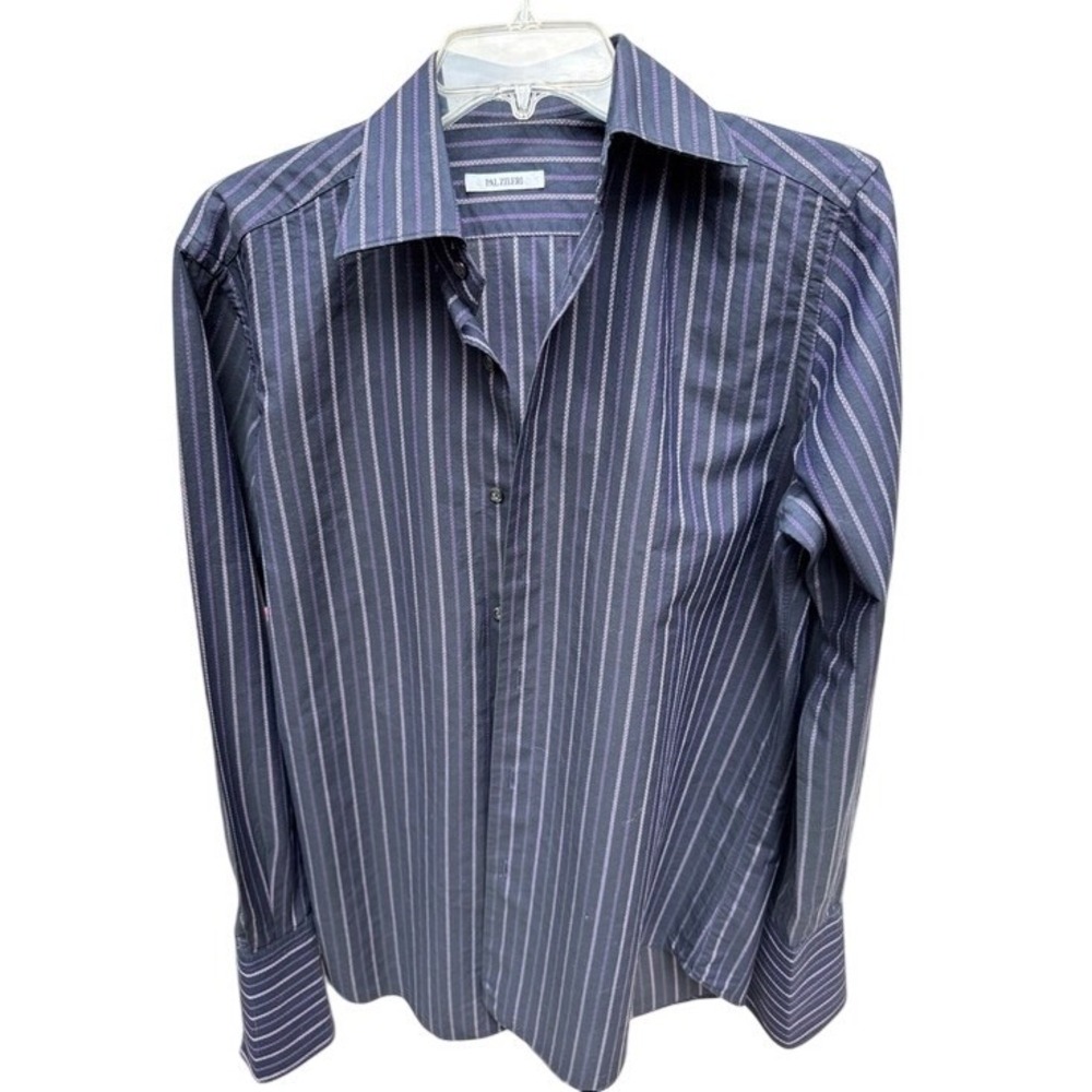 PAL ZILERI. Black Dress Shirt w/Purple Pinstripes. Sz-15 1/2-39. Made in Italy.